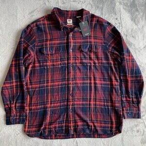 Levis The Worker Flannel Shirt Men Red Navy Plaid Relaxed Fit NWT Large Pockets